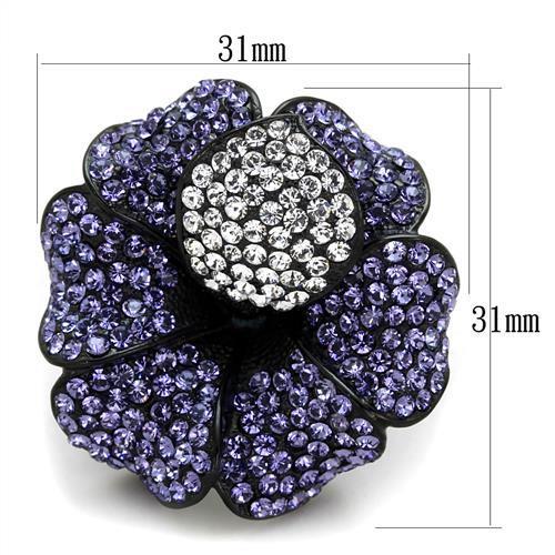 MATK1618 - IP Black(Ion Plating) Stainless Steel Ring with Top Grade Crystal  in Tanzanite