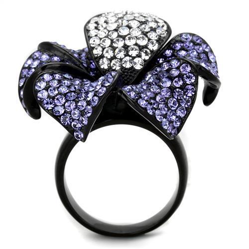 MATK1618 - IP Black(Ion Plating) Stainless Steel Ring with Top Grade Crystal  in Tanzanite