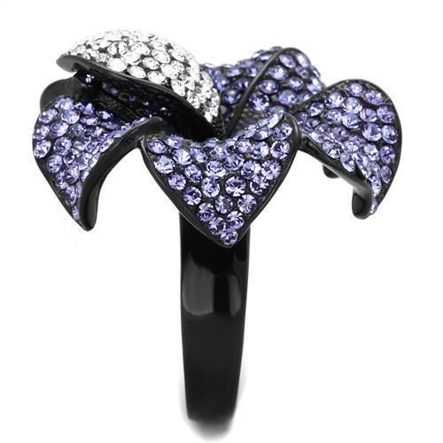 MATK1618 - IP Black(Ion Plating) Stainless Steel Ring with Top Grade Crystal  in Tanzanite