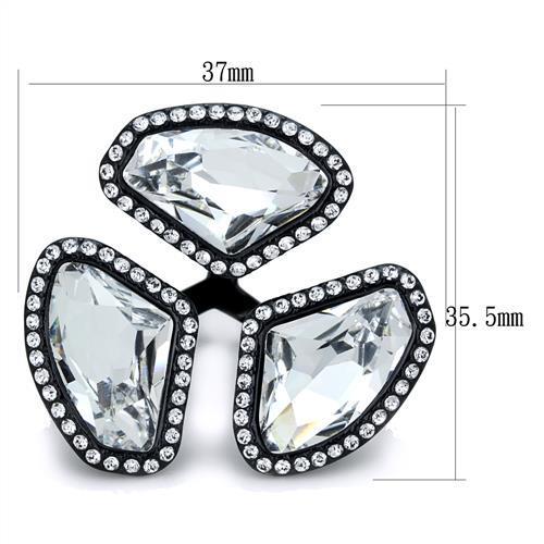 MATK1619 - IP Black(Ion Plating) Stainless Steel Ring with Top Grade Crystal  in Clear