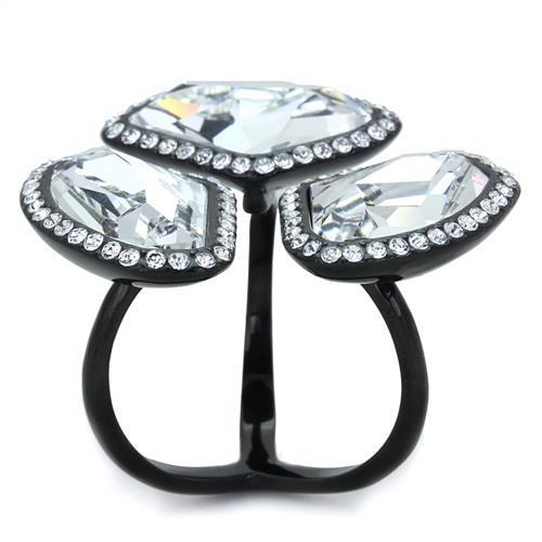 MATK1619 - IP Black(Ion Plating) Stainless Steel Ring with Top Grade Crystal  in Clear