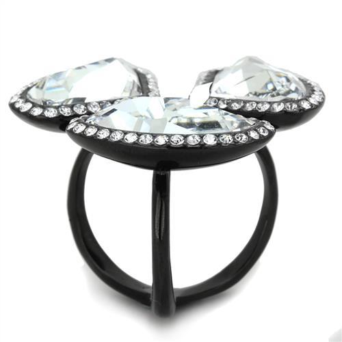 MATK1619 - IP Black(Ion Plating) Stainless Steel Ring with Top Grade Crystal  in Clear