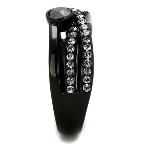MATK1620 - IP Black(Ion Plating) Stainless Steel Ring with Top Grade Crystal  in Hematite