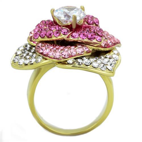 MATK1624 - IP Gold(Ion Plating) Stainless Steel Ring with AAA Grade CZ  in Clear