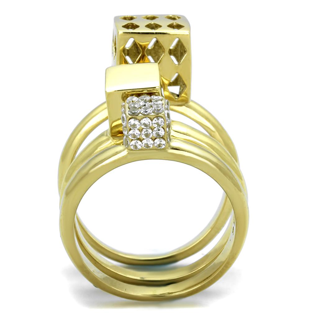 MATK1630 - IP Gold(Ion Plating) Stainless Steel Ring with AAA Grade CZ  in Clear