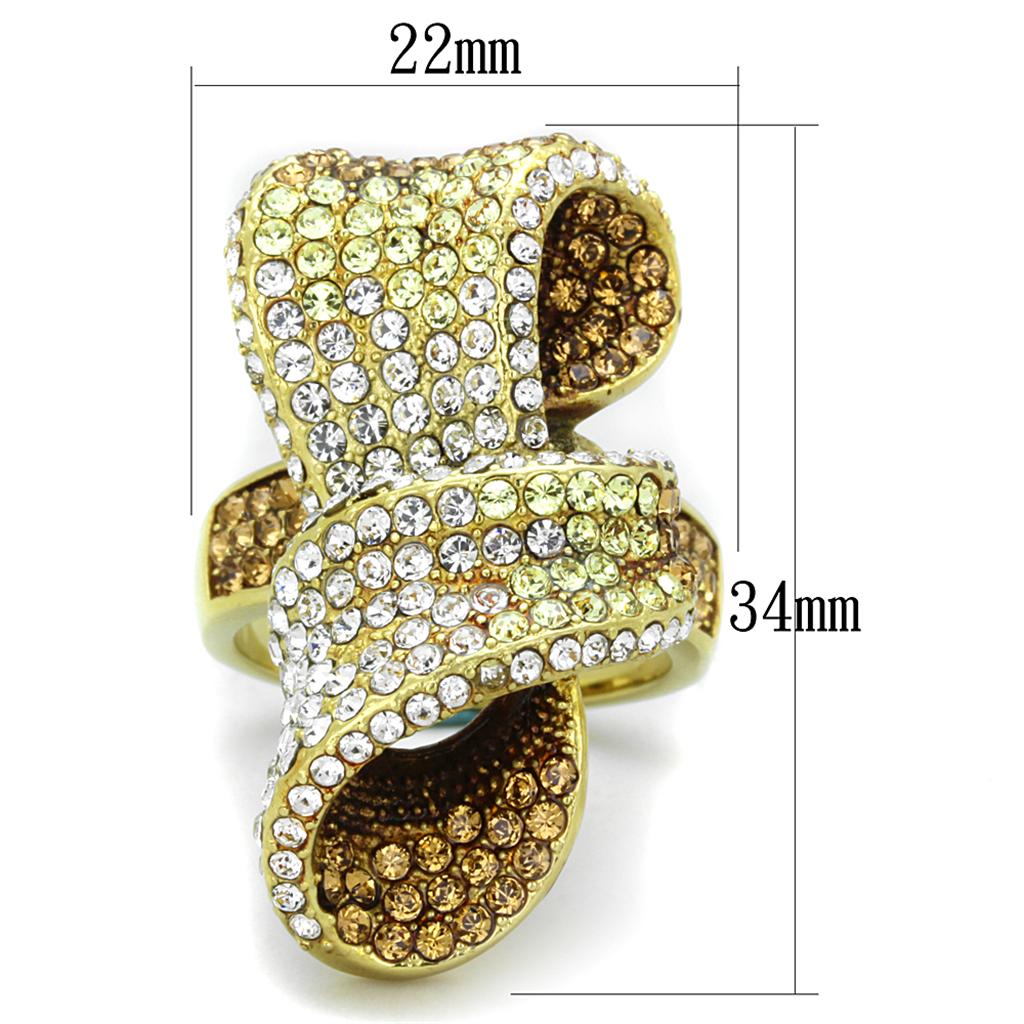MATK1635 - IP Gold(Ion Plating) Stainless Steel Ring with Top Grade Crystal  in Multi Color
