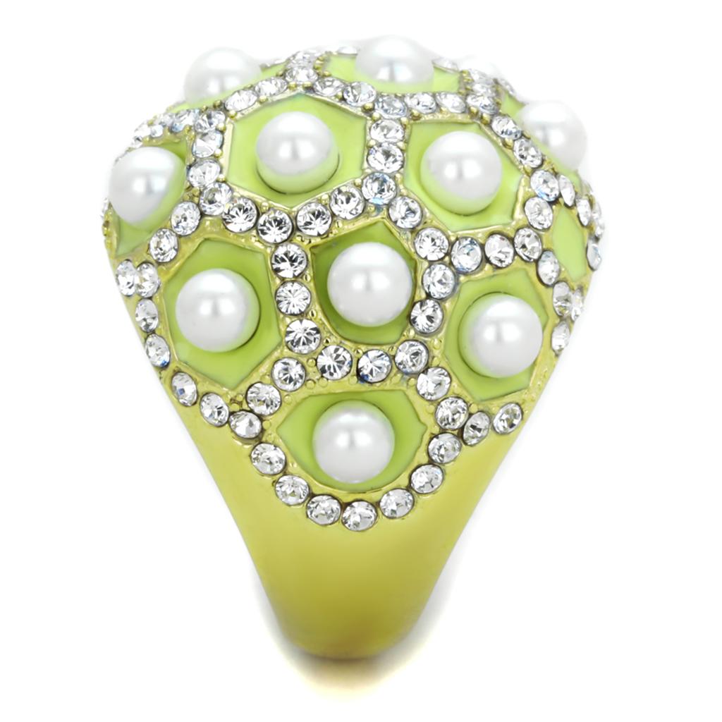 MATK1636 - IP Gold(Ion Plating) Stainless Steel Ring with Synthetic Pearl in White