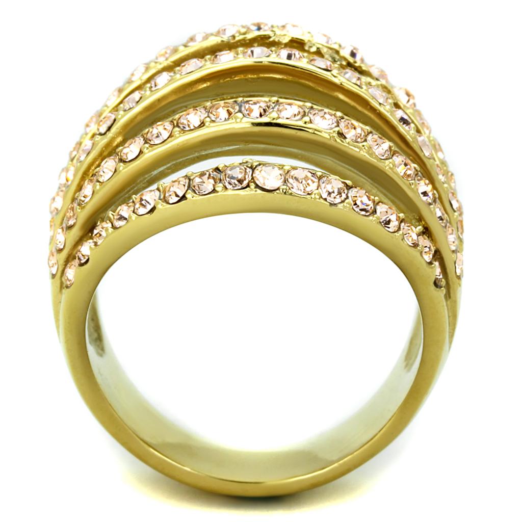MATK1637 - IP Gold(Ion Plating) Stainless Steel Ring with Top Grade Crystal  in Light Peach