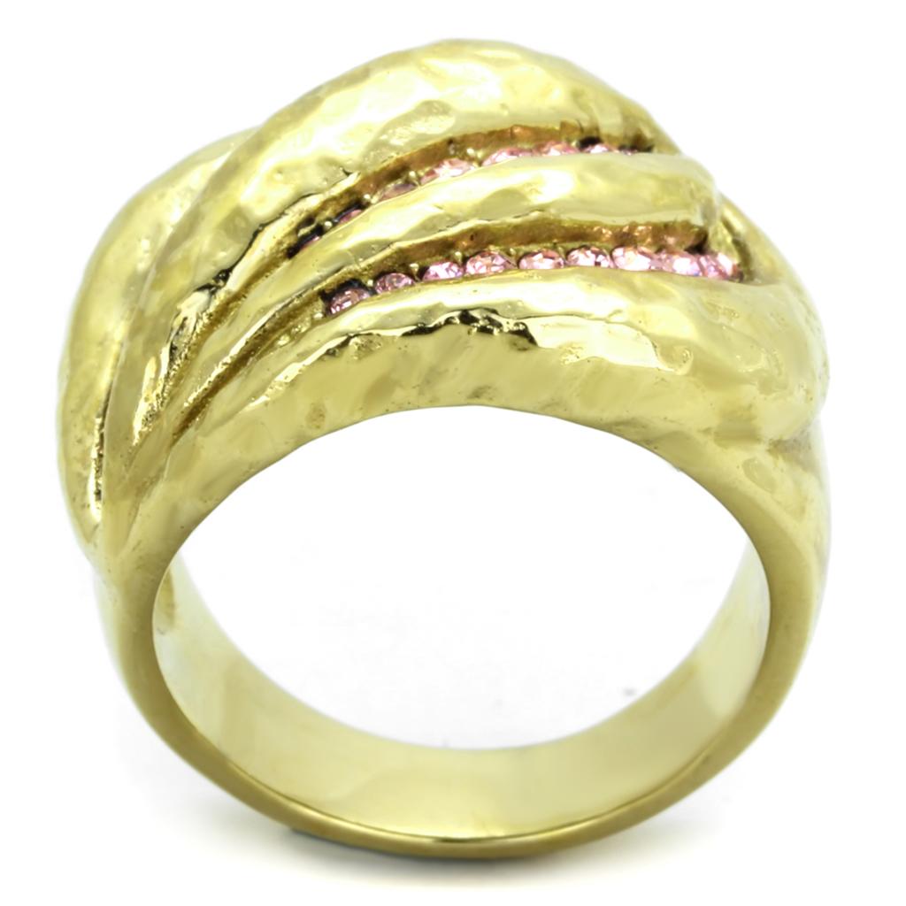 MATK1638 - IP Gold(Ion Plating) Stainless Steel Ring with Top Grade Crystal  in Light Rose