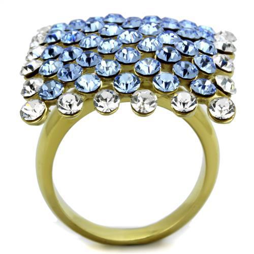 MATK1643 - IP Gold(Ion Plating) Stainless Steel Ring with Top Grade Crystal  in Light Sapphire
