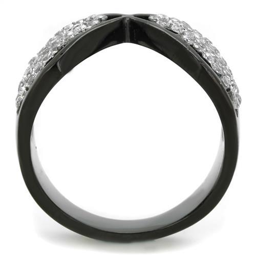 MATK1644 - Two-Tone IP Black Stainless Steel Ring with AAA Grade CZ  in Clear
