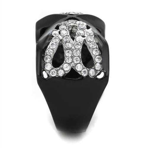 MATK1644 - Two-Tone IP Black Stainless Steel Ring with AAA Grade CZ  in Clear