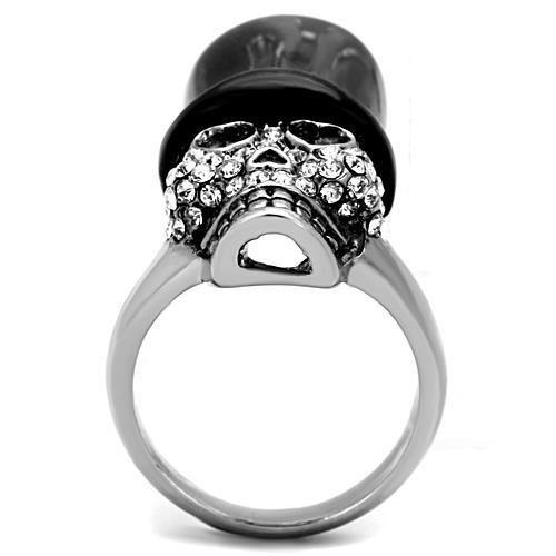 MATK1662 - Two-Tone IP Black Stainless Steel Ring with Top Grade Crystal  in Clear