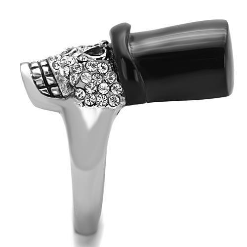 MATK1662 - Two-Tone IP Black Stainless Steel Ring with Top Grade Crystal  in Clear
