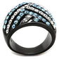 MATK1663 - Two-Tone IP Black Stainless Steel Ring with Top Grade Crystal  in Sea Blue