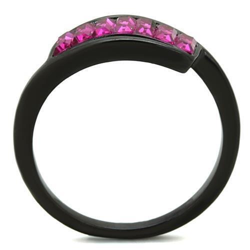 MATK1664 - IP Black(Ion Plating) Stainless Steel Ring with Top Grade Crystal  in Fuchsia