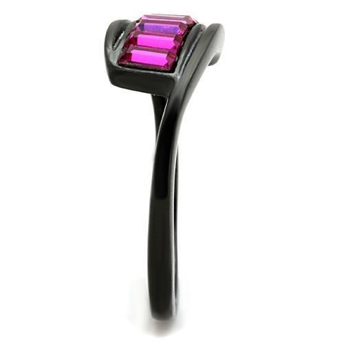 MATK1664 - IP Black(Ion Plating) Stainless Steel Ring with Top Grade Crystal  in Fuchsia