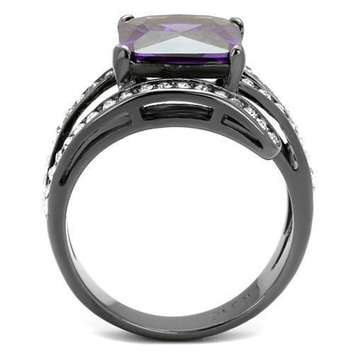 MATK1665LJ - IP Light Black  (IP Gun) Stainless Steel Ring with AAA Grade CZ  in Amethyst