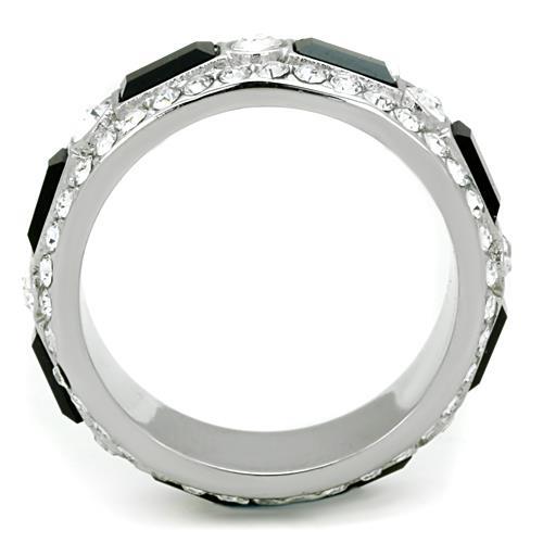 MATK1677 - High polished (no plating) Stainless Steel Ring with Top Grade Crystal  in Jet