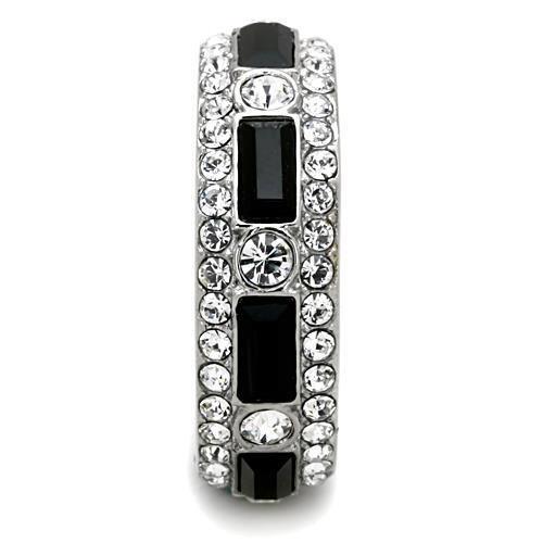 MATK1677 - High polished (no plating) Stainless Steel Ring with Top Grade Crystal  in Jet