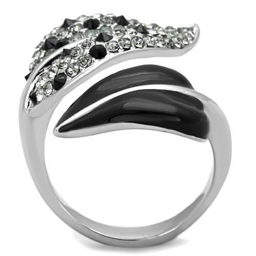 MATK1678 - High polished (no plating) Stainless Steel Ring with Top Grade Crystal  in Jet