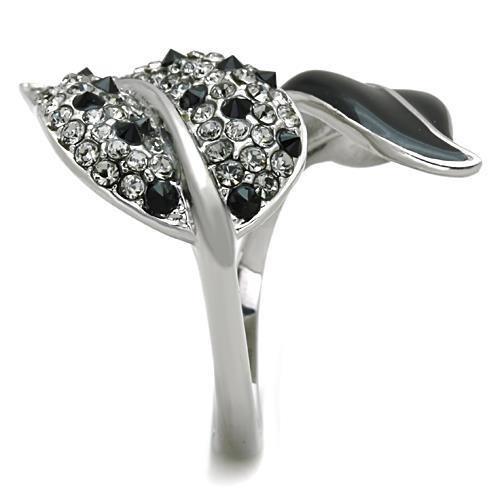 MATK1678 - High polished (no plating) Stainless Steel Ring with Top Grade Crystal  in Jet
