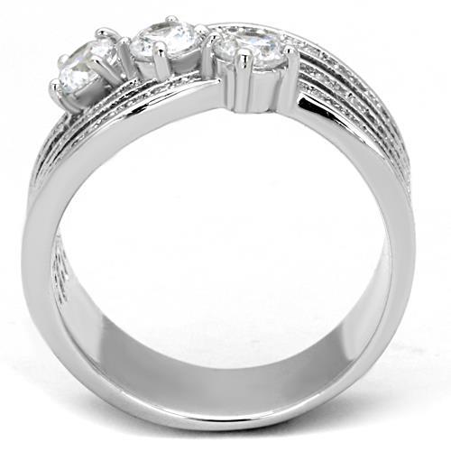 MATK1683 - High polished (no plating) Stainless Steel Ring with AAA Grade CZ  in Clear