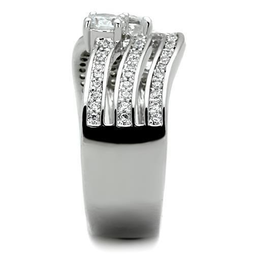 MATK1683 - High polished (no plating) Stainless Steel Ring with AAA Grade CZ  in Clear