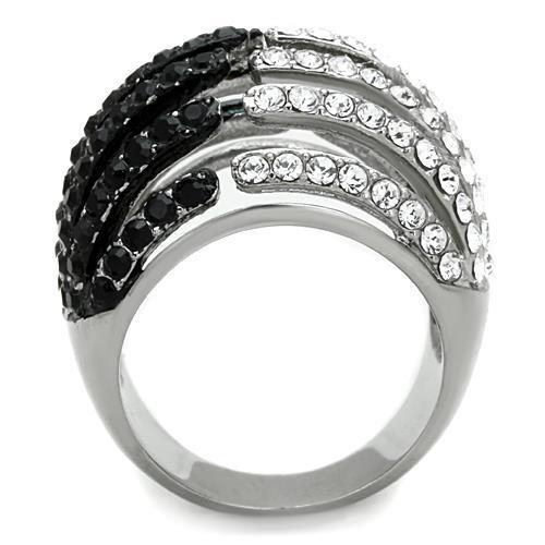 MATK1686 - Two-Tone IP Black Stainless Steel Ring with Top Grade Crystal  in Jet