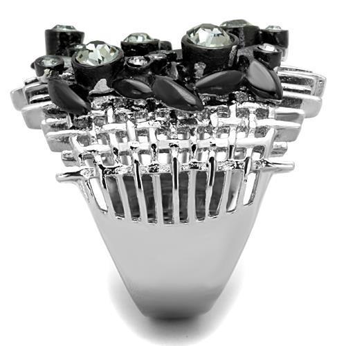 MATK1687 - Two-Tone IP Black Stainless Steel Ring with Top Grade Crystal  in Black Diamond