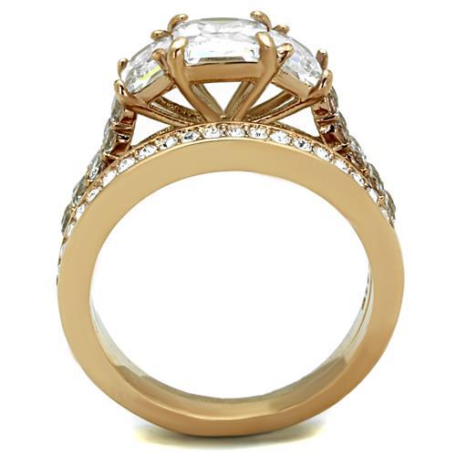 MATK1690 - IP Rose Gold(Ion Plating) Stainless Steel Ring with AAA Grade CZ  in Clear