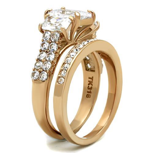 MATK1690 - IP Rose Gold(Ion Plating) Stainless Steel Ring with AAA Grade CZ  in Clear