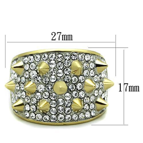 MATK1697 - Two-Tone IP Gold (Ion Plating) Stainless Steel Ring with Top Grade Crystal  in Clear