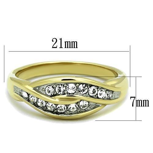 MATK1704 - Two-Tone IP Gold (Ion Plating) Stainless Steel Ring with Top Grade Crystal  in Clear