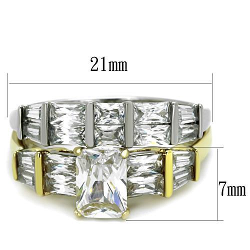MATK1708 - Two-Tone IP Gold (Ion Plating) Stainless Steel Ring with AAA Grade CZ  in Clear