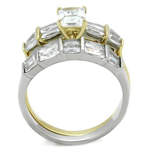 MATK1708 - Two-Tone IP Gold (Ion Plating) Stainless Steel Ring with AAA Grade CZ  in Clear