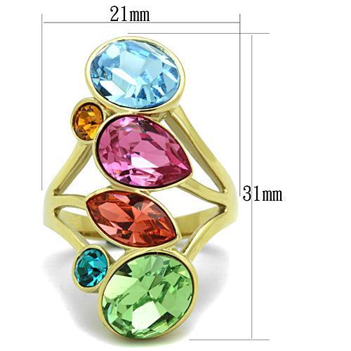 MATK1729 - IP Gold(Ion Plating) Stainless Steel Ring with Top Grade Crystal  in Multi Color