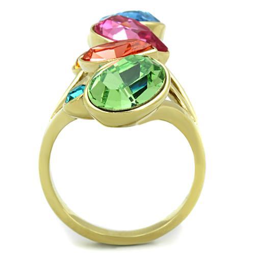 MATK1729 - IP Gold(Ion Plating) Stainless Steel Ring with Top Grade Crystal  in Multi Color