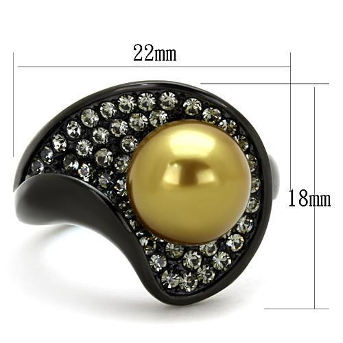 MATK1732 - IP Black(Ion Plating) Stainless Steel Ring with Synthetic Pearl in Champagne