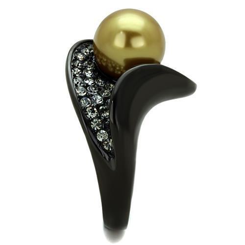 MATK1732 - IP Black(Ion Plating) Stainless Steel Ring with Synthetic Pearl in Champagne