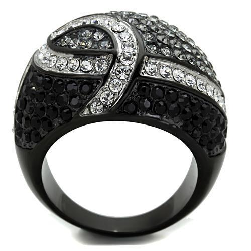 MATK1733 - Two-Tone IP Black Stainless Steel Ring with Top Grade Crystal  in Black Diamond