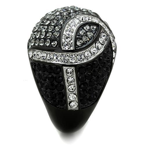 MATK1733 - Two-Tone IP Black Stainless Steel Ring with Top Grade Crystal  in Black Diamond