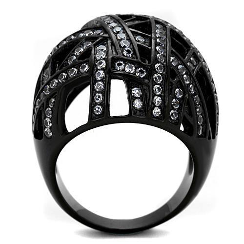 MATK1734 - IP Black(Ion Plating) Stainless Steel Ring with AAA Grade CZ  in Clear