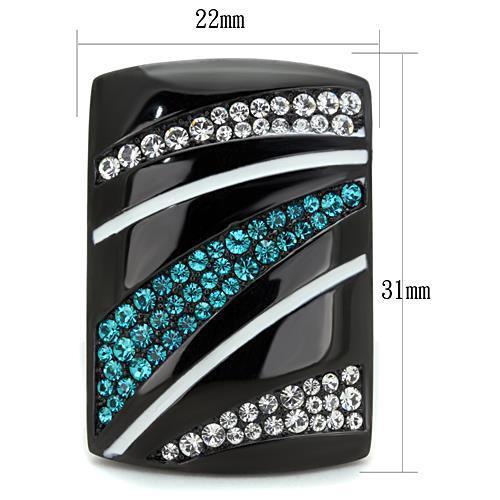 MATK1736 - IP Black(Ion Plating) Stainless Steel Ring with Top Grade Crystal  in Blue Zircon