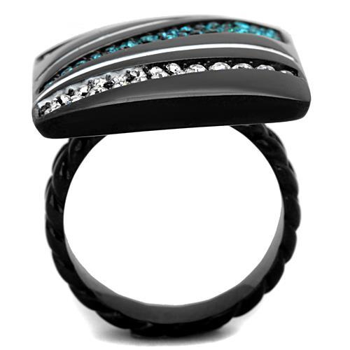MATK1736 - IP Black(Ion Plating) Stainless Steel Ring with Top Grade Crystal  in Blue Zircon