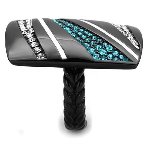 MATK1736 - IP Black(Ion Plating) Stainless Steel Ring with Top Grade Crystal  in Blue Zircon
