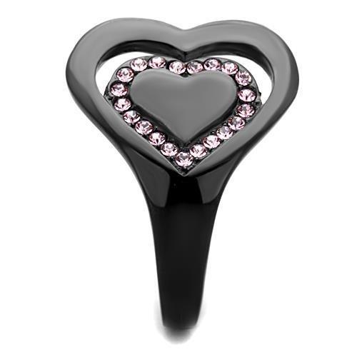 MATK1737 - IP Black(Ion Plating) Stainless Steel Ring with Top Grade Crystal  in Light Rose