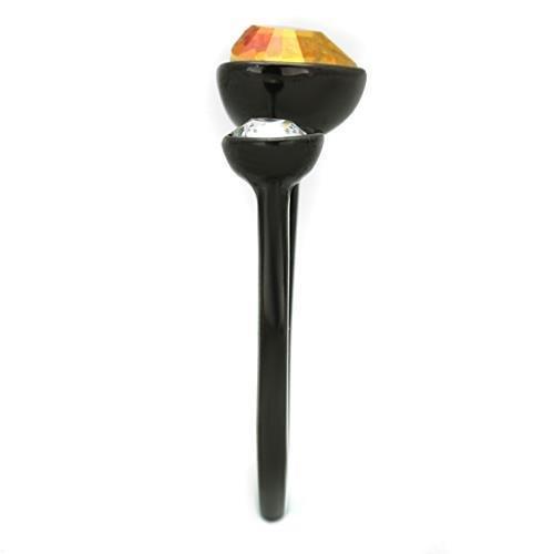 MATK1738 - IP Black(Ion Plating) Stainless Steel Ring with Top Grade Crystal  in Champagne