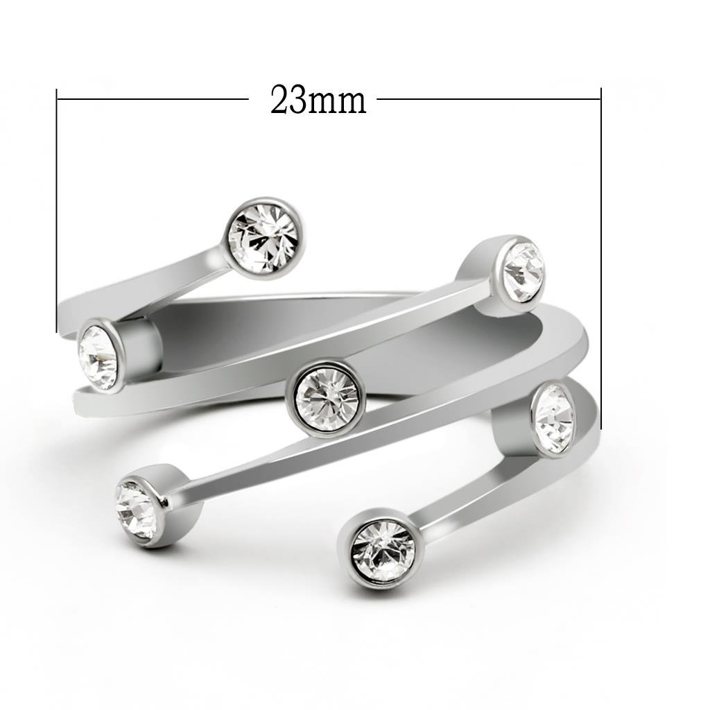 MATK173 - High polished (no plating) Stainless Steel Ring with Top Grade Crystal  in Clear
