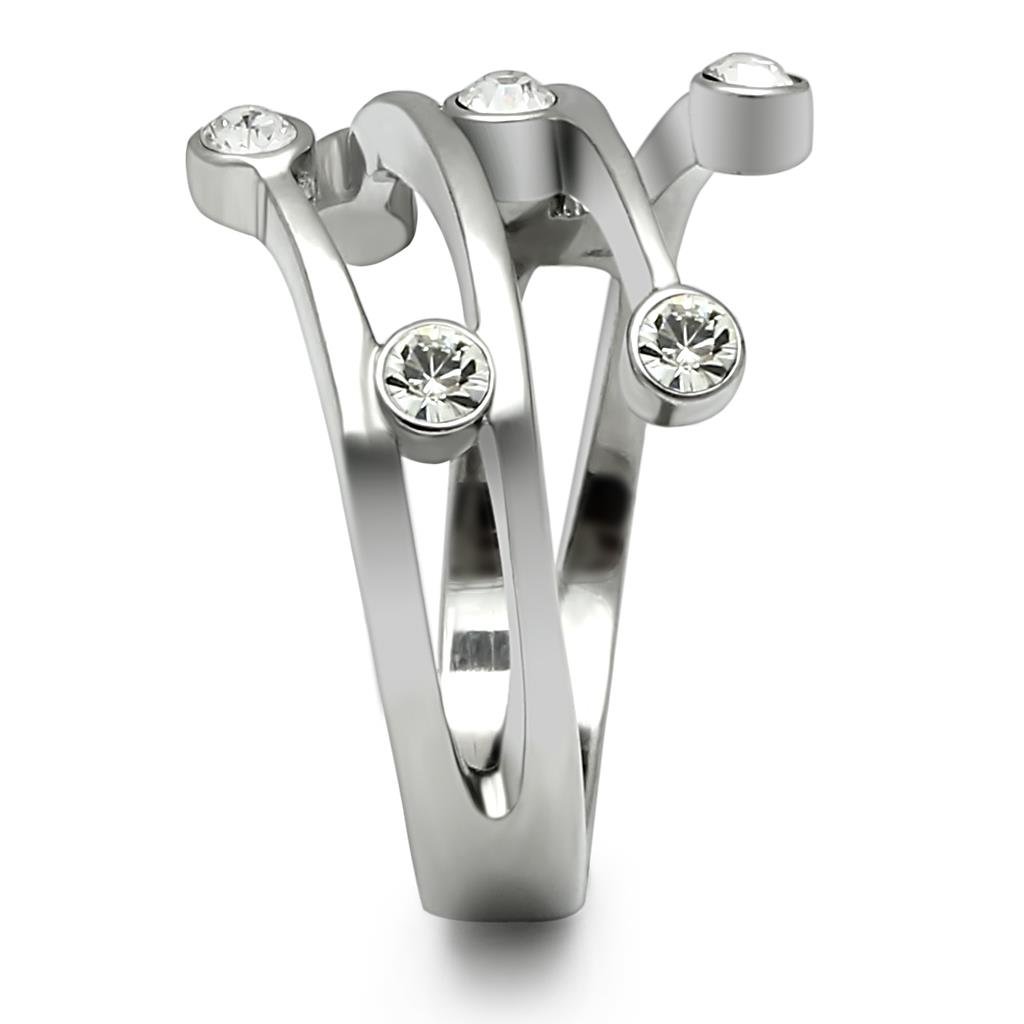 MATK173 - High polished (no plating) Stainless Steel Ring with Top Grade Crystal  in Clear